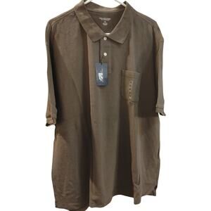 Round Tree Yorke Men's XXL Brown 3/4 Button Short Sleeve Polo Shirt